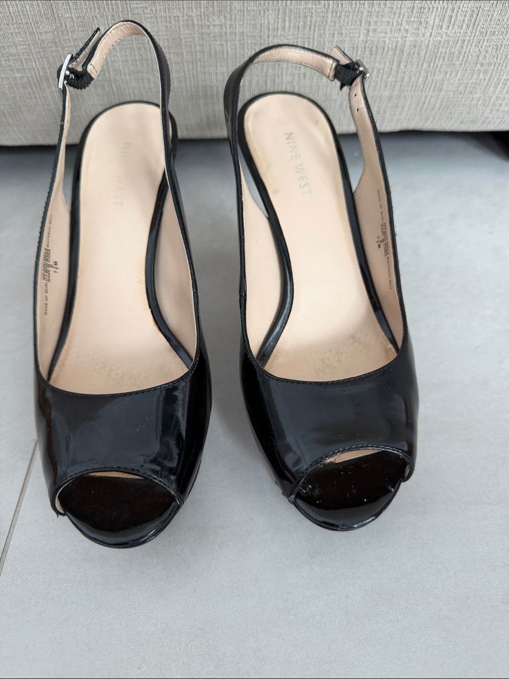 Nine West Black Patent Peep-Toe Slingback Heels